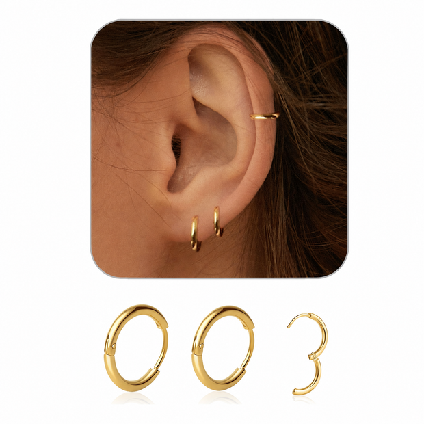 1 Pair 6mm Small Hoop Earrings for Women, Dainty 14K Gold Plated Huggie（6mm (Thickness: 1.6MM)-Gold））