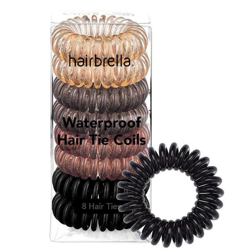 Spiral Hair Ties for Women – Coiled Plastic Hair Ties No Damage, Ponytail Holders for Thick and Thin Hair – Creaseless and Dent-Free, Phone Cord Style - Brunette, 8 Pcs
