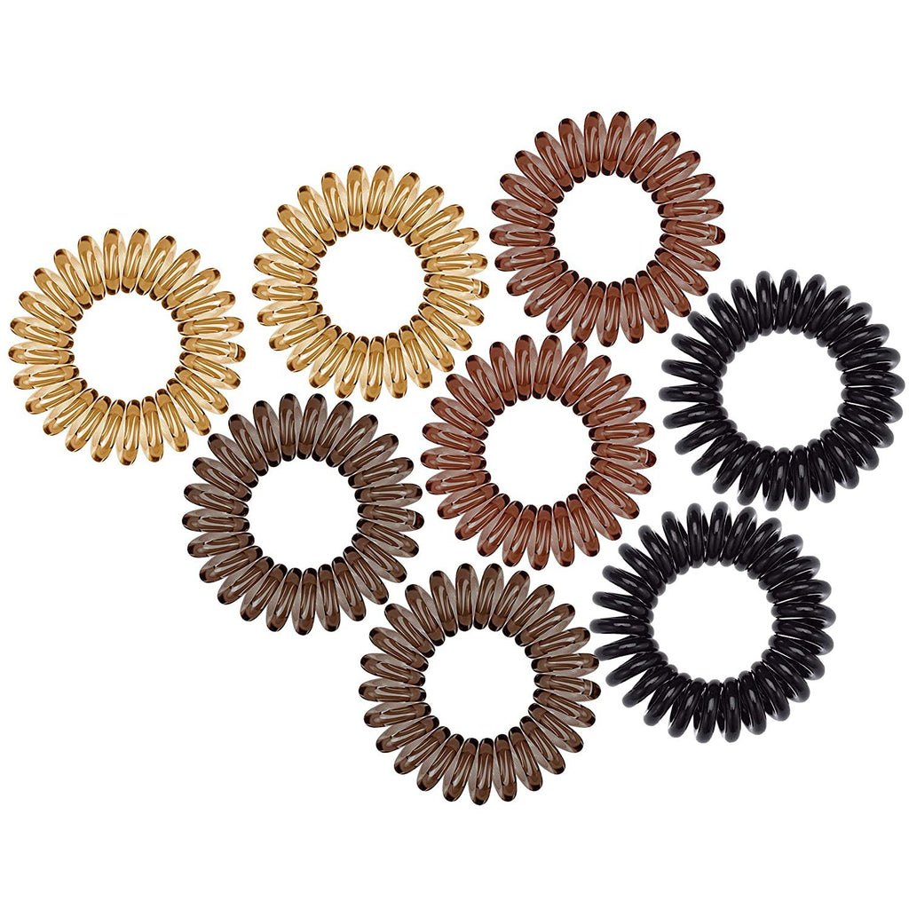 Spiral Hair Ties for Women – Coiled Plastic Hair Ties No Damage, Ponytail Holders for Thick and Thin Hair – Creaseless and Dent-Free, Phone Cord Style - Brunette, 8 Pcs