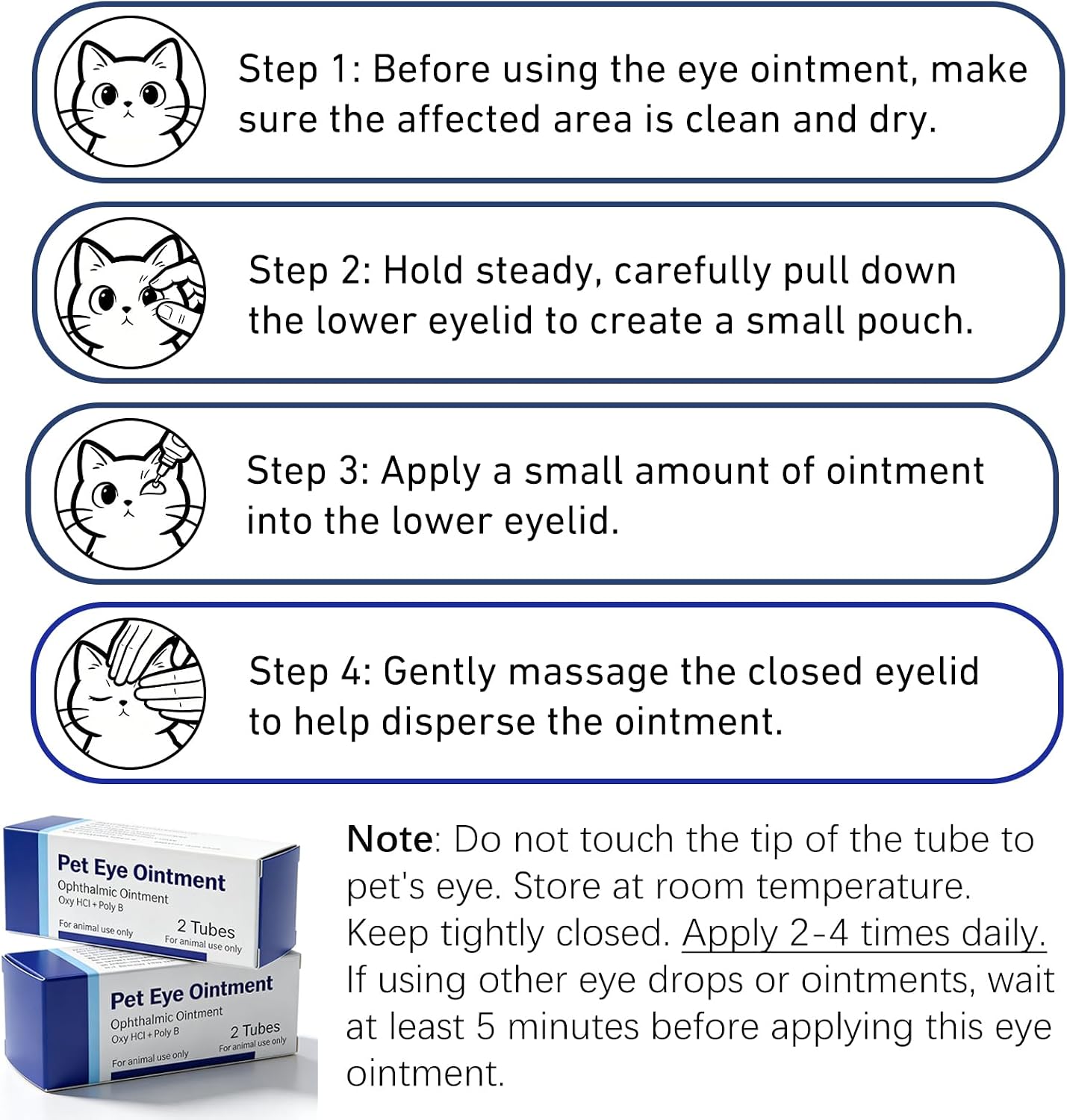 Pet Eye Cream for Dogs, Cats, Cattle, Horses, Sheep, Birds, 3.5g/0.125oz - 2 Tubes