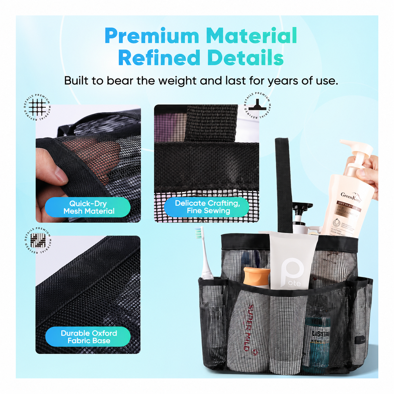 Mesh Shower Caddy Portable for College Dorm Room Essentials, Shower Caddy Dorm with 9-Pocket