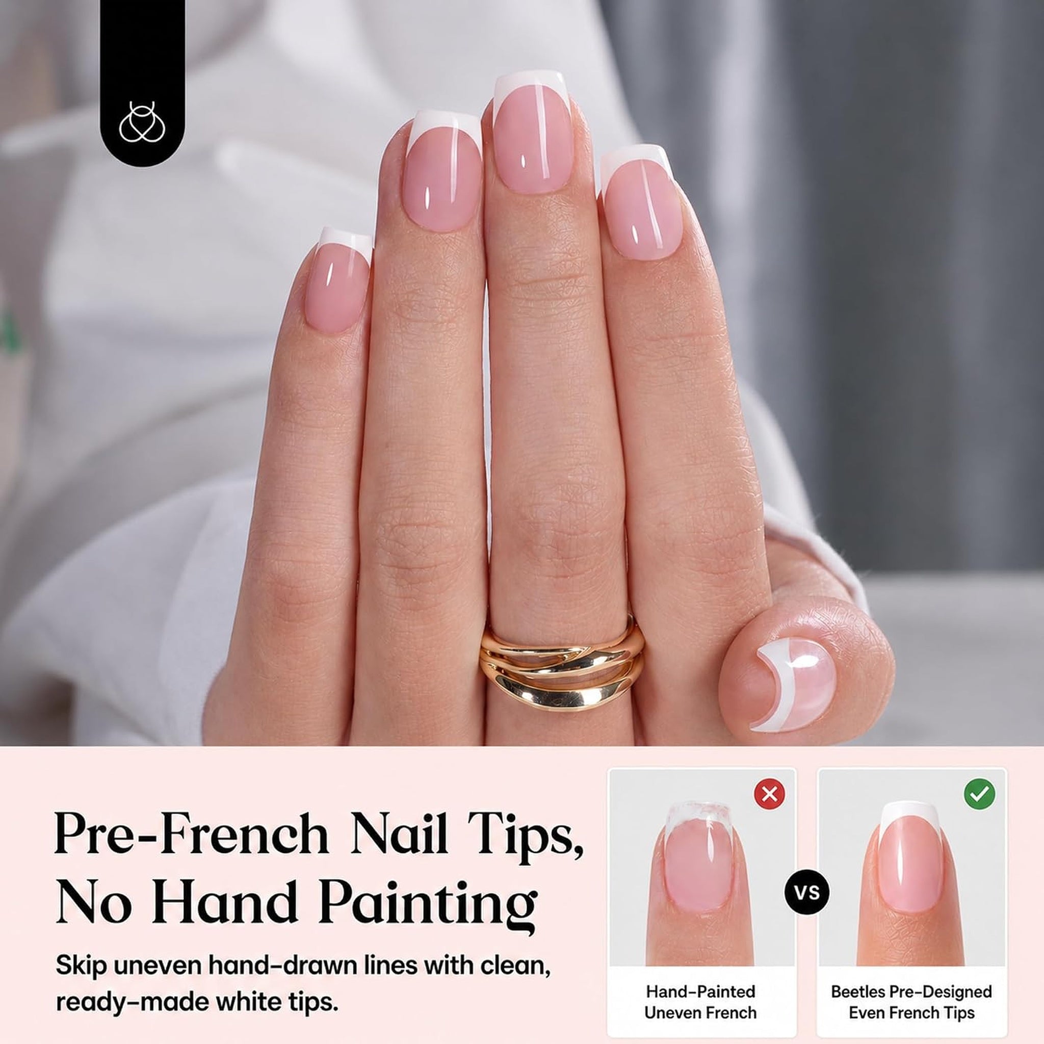 French Tips Press On Nails: 150 Pcs Pink Short Square Press On Nails Fake Nail Tips