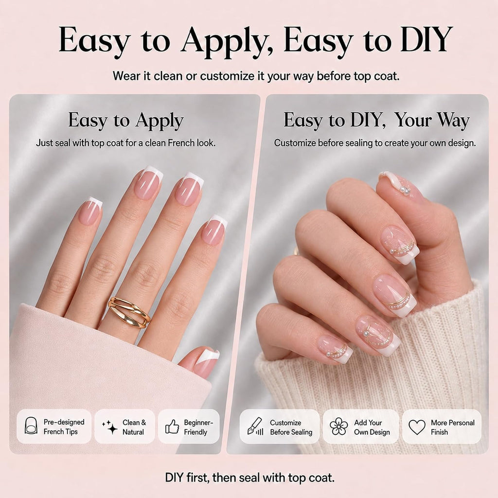 French Tips Press On Nails: 150 Pcs Pink Short Square Press On Nails Fake Nail Tips