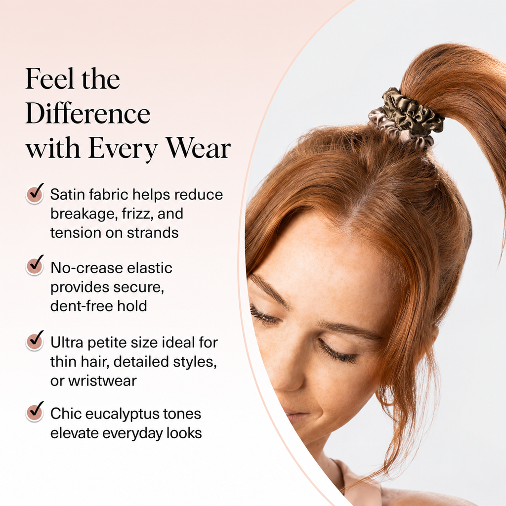 Ultra-Petite Satin Scrunchies for Women - No Crease, Frizz-Free Sleep | Softer Than Silk Scrunchies-Eucalyptus