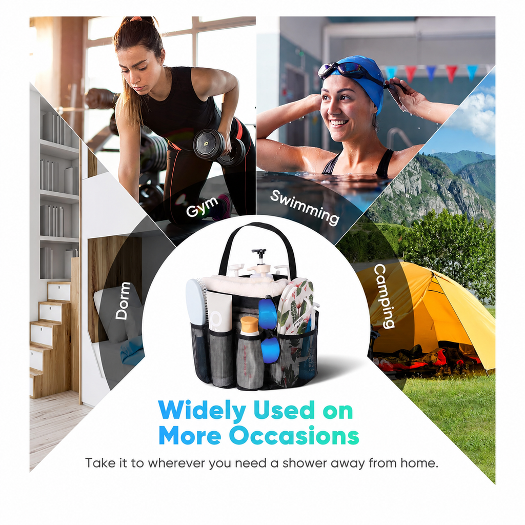 Mesh Shower Caddy Portable for College Dorm Room Essentials, Shower Caddy Dorm with 9-Pocket