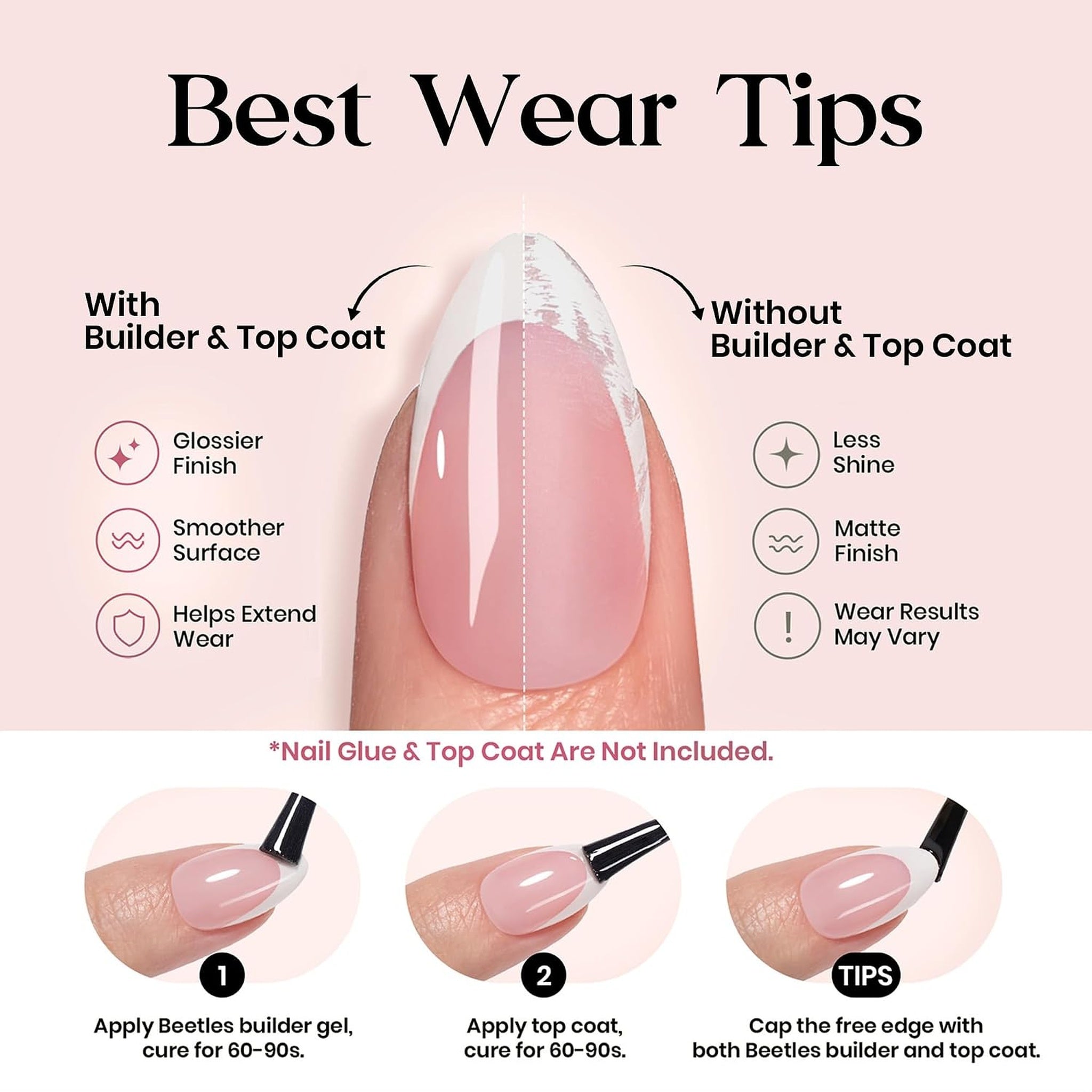 French Tips Press On Nails: 150 Pcs Pink Short Square Press On Nails Fake Nail Tips
