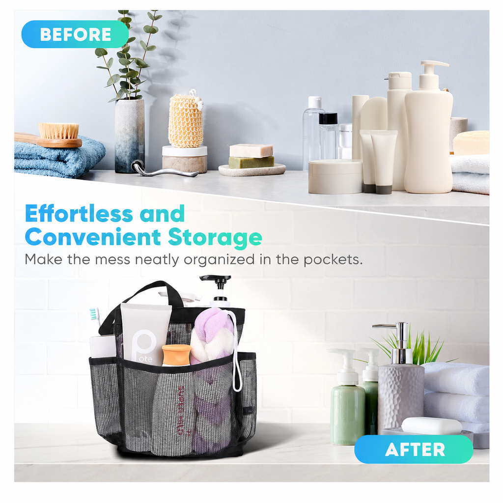 Mesh Shower Caddy Portable for College Dorm Room Essentials, Shower Caddy Dorm with 9-Pocket