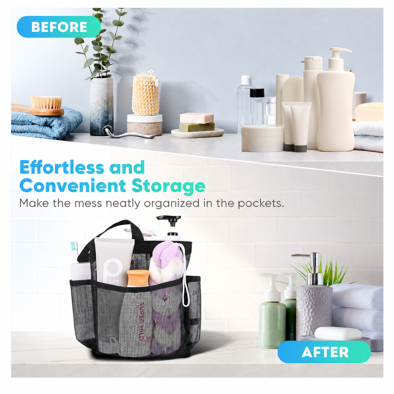 Mesh Shower Caddy Portable for College Dorm Room Essentials, Shower Caddy Dorm with 9-Pocket