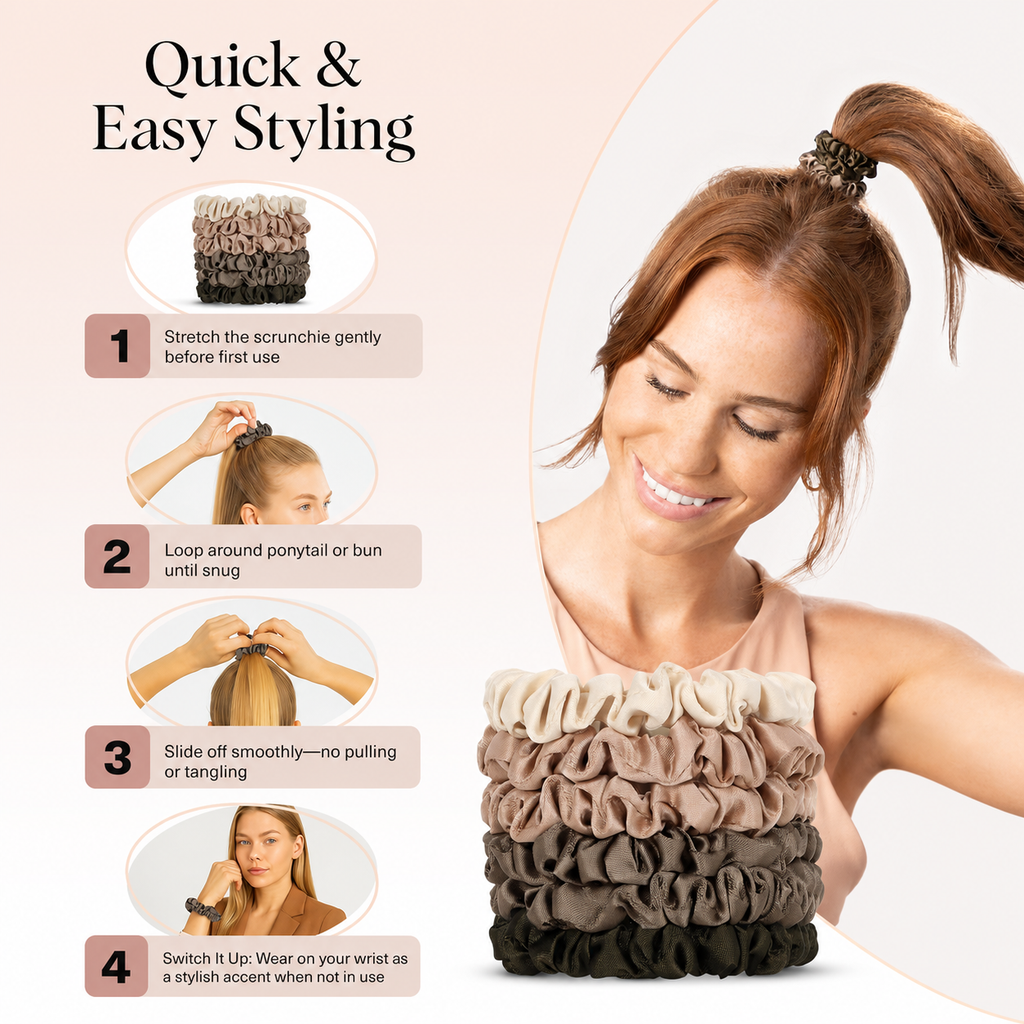 Ultra-Petite Satin Scrunchies for Women - No Crease, Frizz-Free Sleep | Softer Than Silk Scrunchies-Eucalyptus
