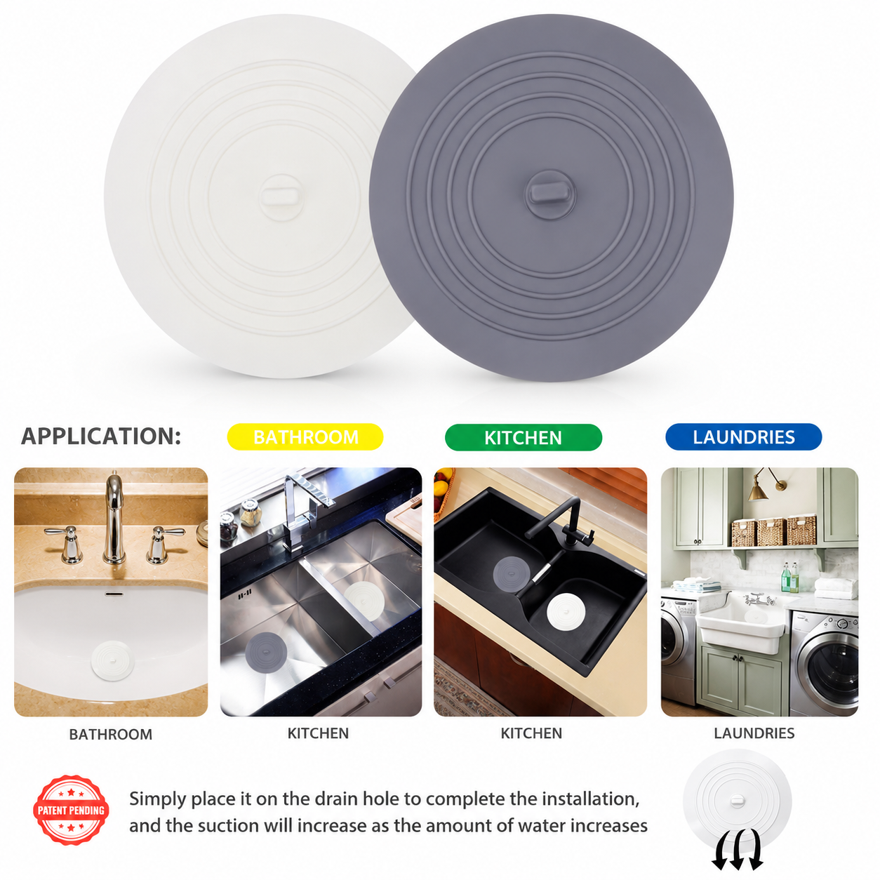 Tub Stopper 2 Pack, 6 inches Large Silicone Drain Plug Hair Stopper Flat Suction Cover