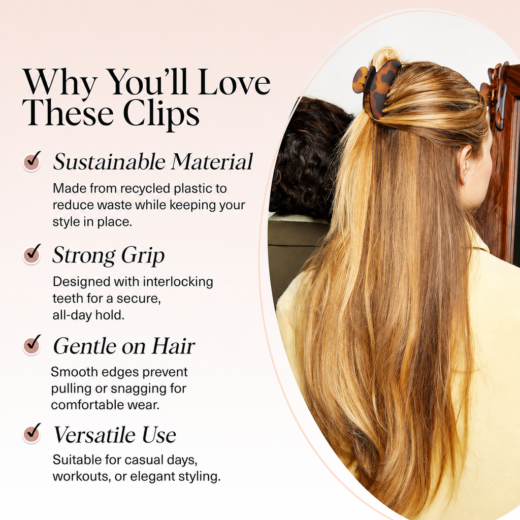 Medium Hair Clips for Women, Strong Hold, Recycled Plastic Claw Clips for Thick Hair-Black & Tortoise (2 Pieces, Medium)