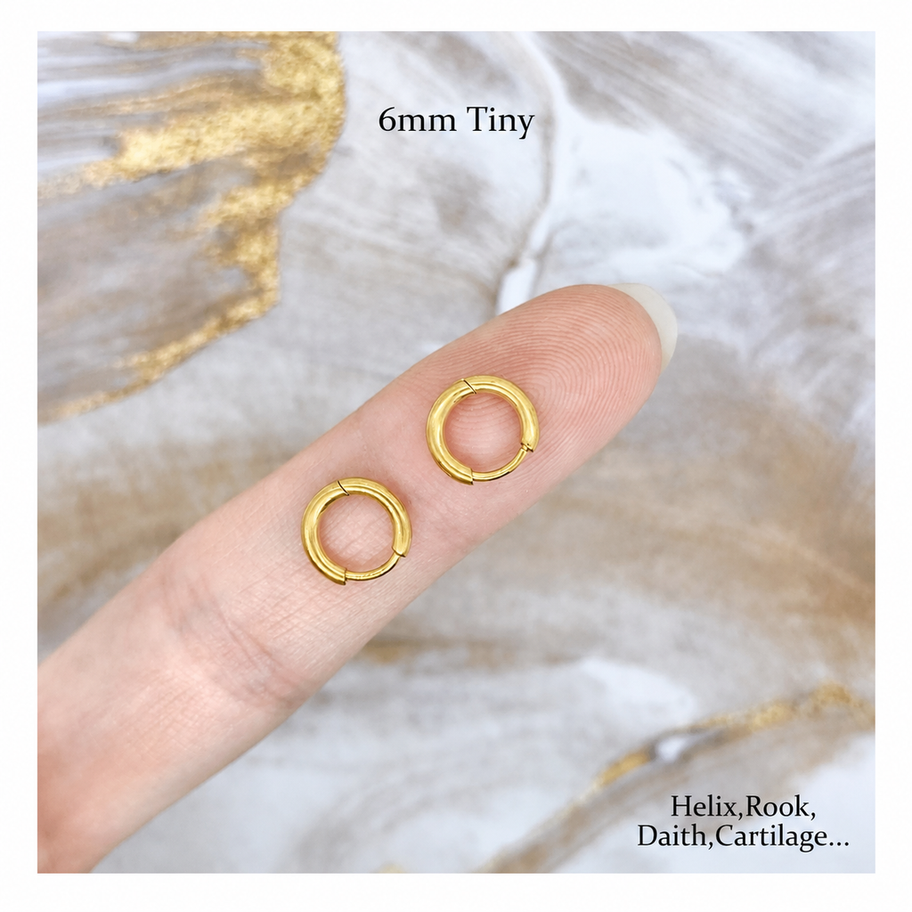 1 Pair 6mm Small Hoop Earrings for Women, Dainty 14K Gold Plated Huggie（6mm (Thickness: 1.6MM)-Gold））