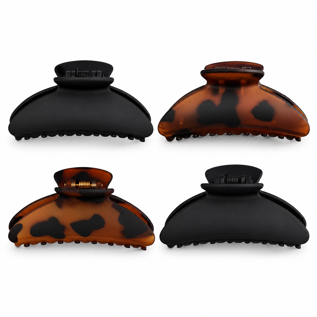 Medium Hair Clips for Women, Strong Hold, Recycled Plastic Claw Clips for Thick Hair-Black & Tortoise (2 Pieces, Medium)