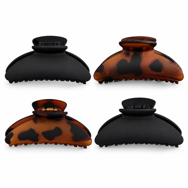 Medium Hair Clips for Women, Strong Hold, Recycled Plastic Claw Clips for Thick Hair-Black & Tortoise (2 Pieces, Medium)