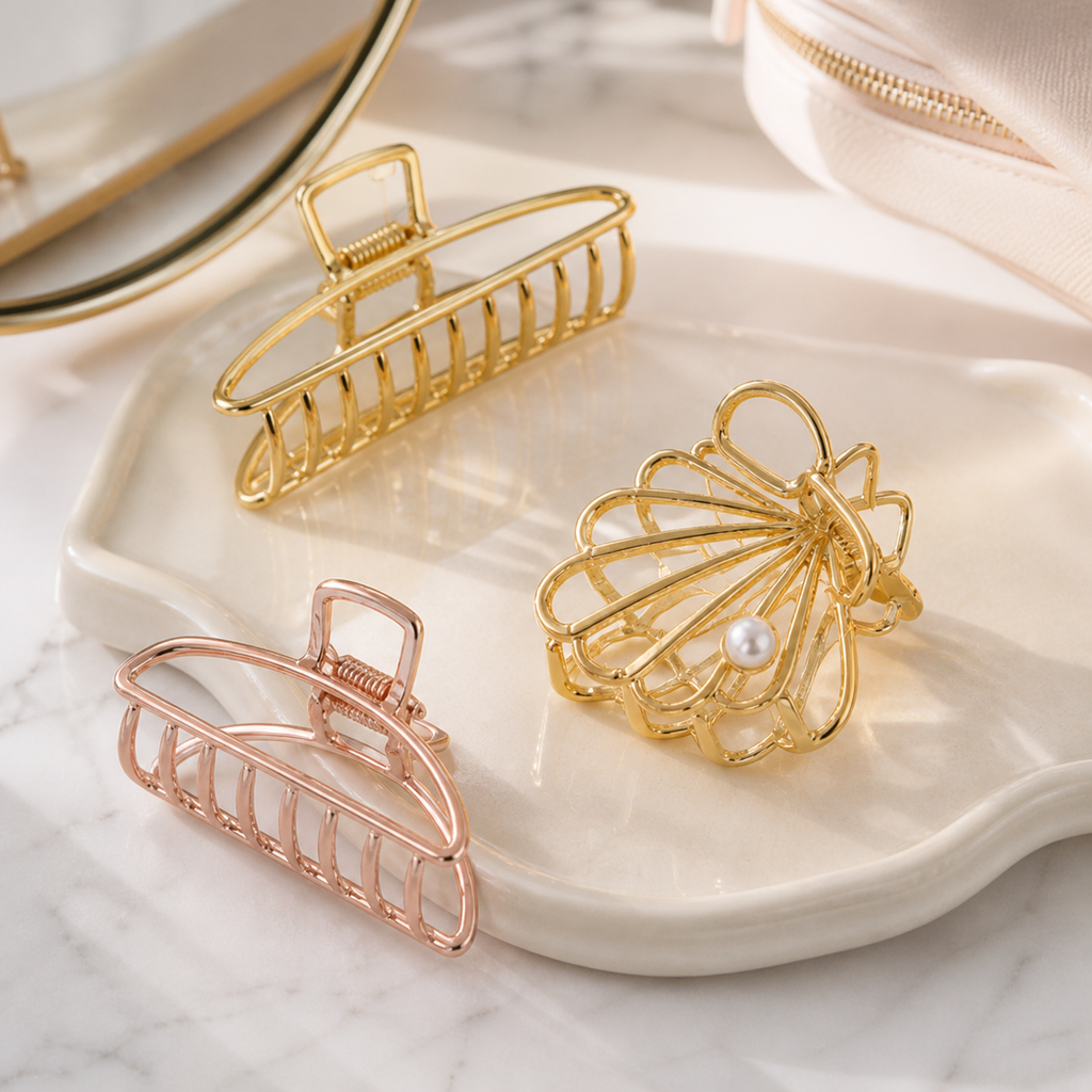 DottiGlow Mixed Metal Open-Frame Hair Claw Clip Set 3p
