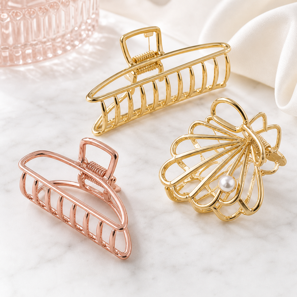 DottiGlow Mixed Metal Open-Frame Hair Claw Clip Set 3p