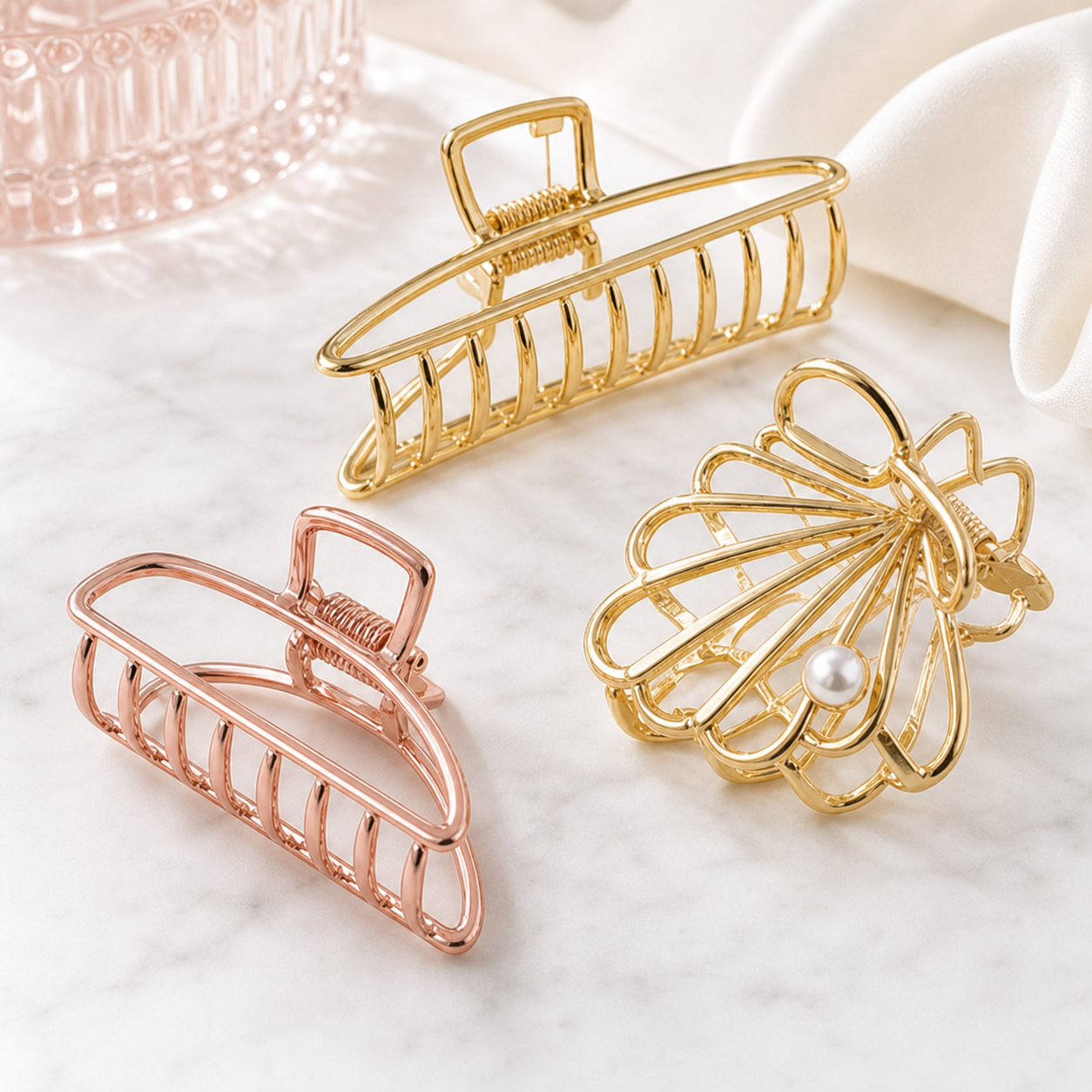 DottiGlow Mixed Metal Open-Frame Hair Claw Clip Set 3p