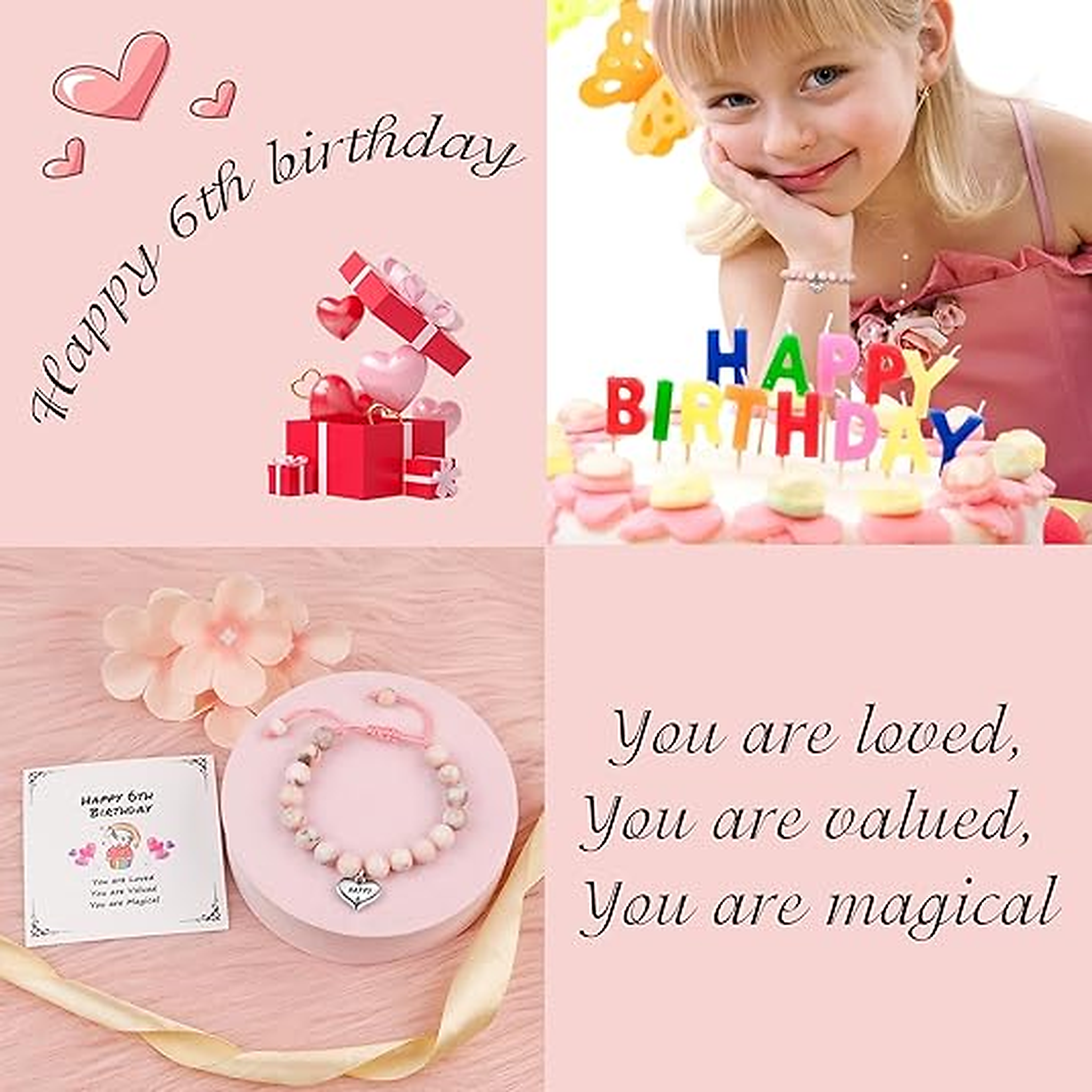 Birthday Gifts for Girls, Beaded Bracelets（6th Bday）