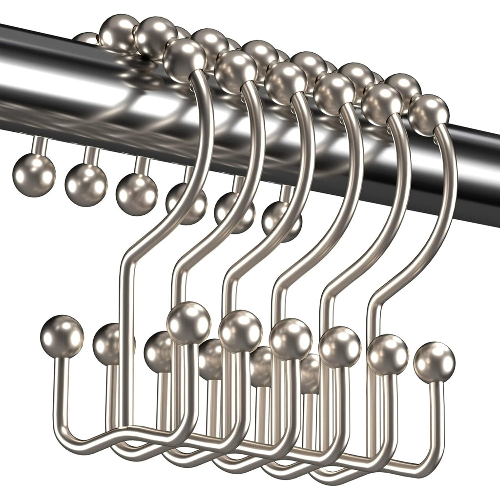 Shower Curtain Hooks Rings, Rust Resistant Metal Double Glide Shower Hooks Rings