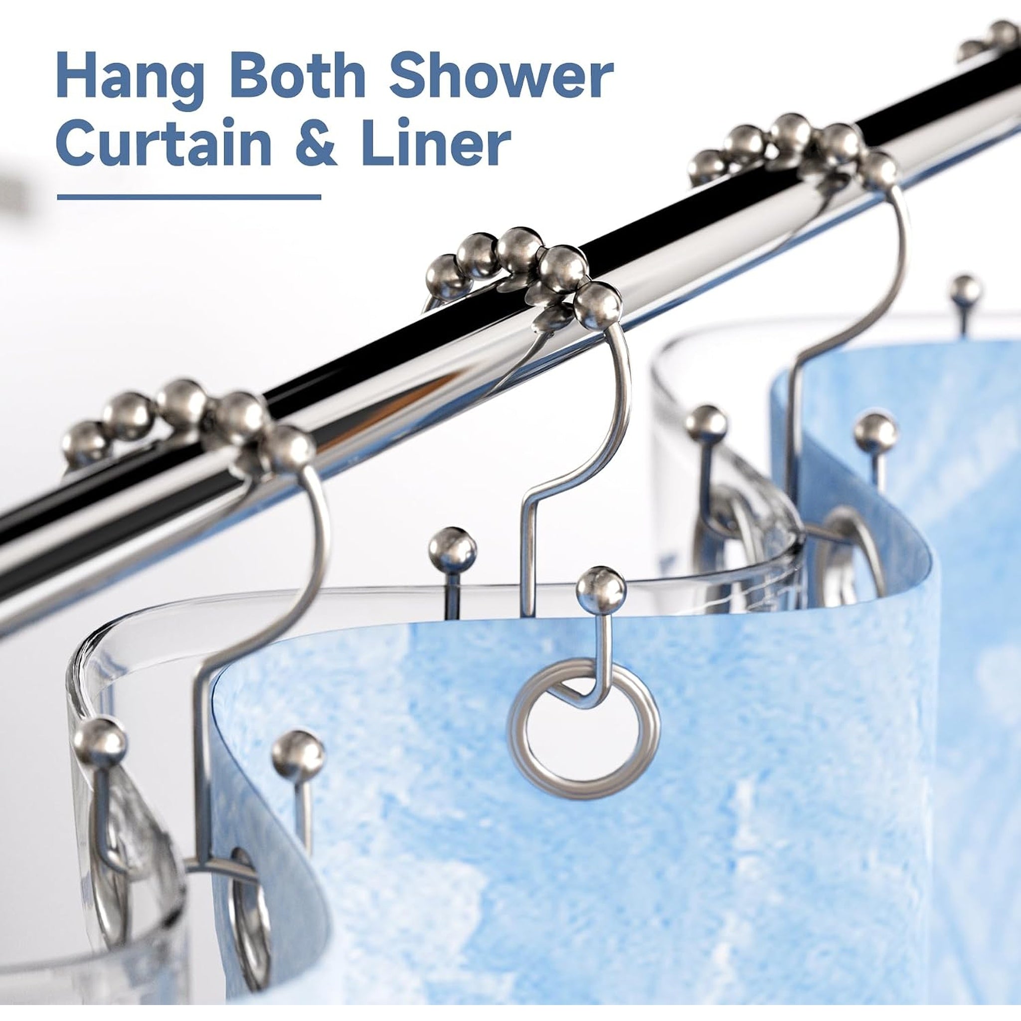 Shower Curtain Hooks Rings, Rust Resistant Metal Double Glide Shower Hooks Rings