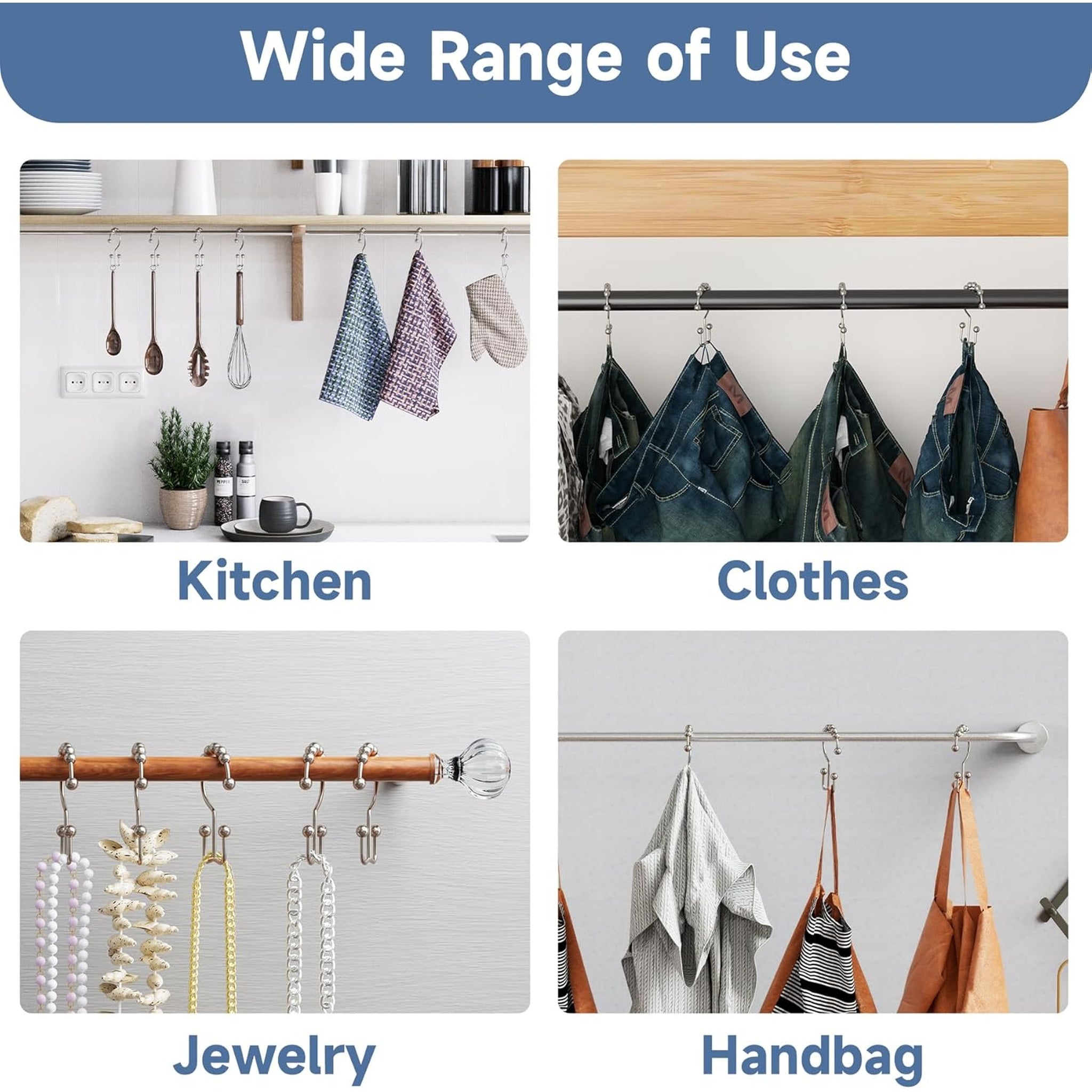 Shower Curtain Hooks Rings, Rust Resistant Metal Double Glide Shower Hooks Rings
