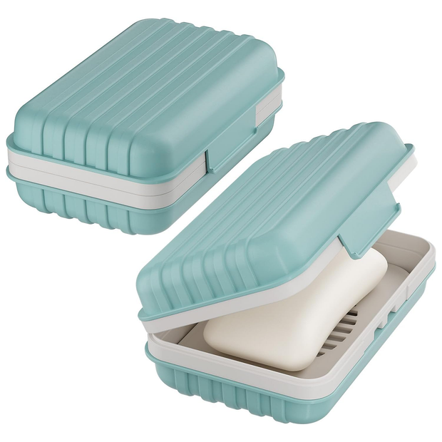 Leakproof Bar Soap Holder Dish with Lid for Shower Keeps Soap Dry, Blue