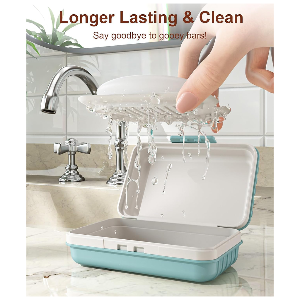 Leakproof Bar Soap Holder Dish with Lid for Shower Keeps Soap Dry, Blue